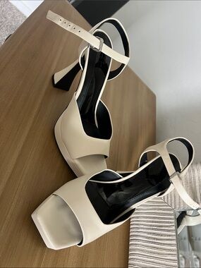 Women’s Cream Open-Toe Ankle-Strap Platform Heels
